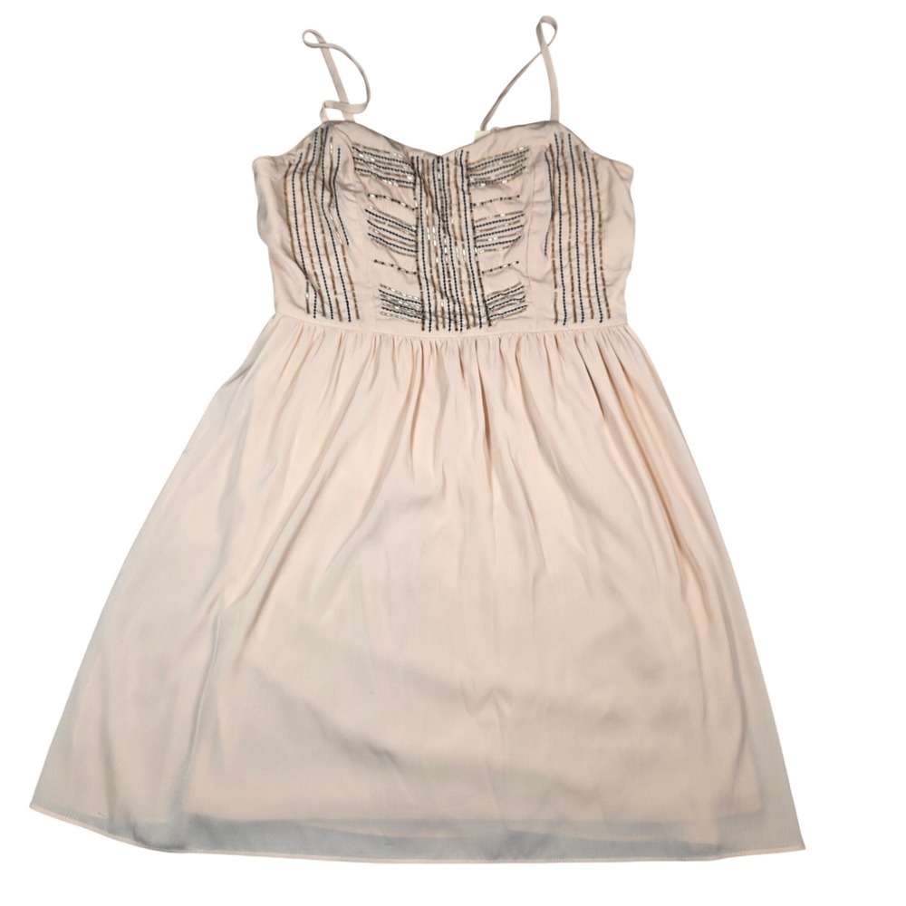 American Eagle Beaded Mini Dress Peach Pink Boho Cutout Smocked Back Size 4 NEW